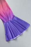Bleu violet Sexy rue changement progressif Patchwork frenlum col de chemise à manches longues deux pièces