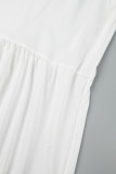 Witte elegante effen uitgeholde patchwork baljurkjurken met o-hals
