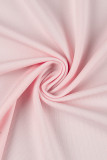Roze sexy effen rugloze hoge opening volant riem ontwerp spaghettibandje mouwloos twee stukken