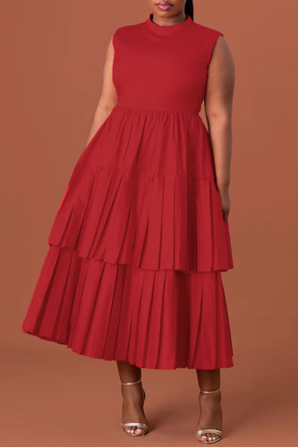 Rode zoete effen patchwork POLO-kraag onregelmatige jurk Jurken