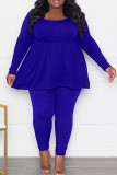 Purple Casual Solid Patchwork O Neck Plus Size Two Pieces