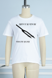 Vita Casual Daily Print Patchwork T-shirts med bokstav O-hals