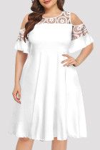 Vestido de manga corta con cuello en O de patchwork sólido casual blanco Vestidos de talla grande