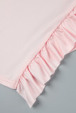 Розовый сексуальный однотонный ремешок с открытой спиной и воланами, дизайн на бретельках без рукавов, две части