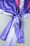 Bleu violet Sexy rue changement progressif Patchwork frenlum col de chemise à manches longues deux pièces