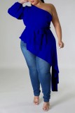 Green Casual Solid Backless Oblique Collar Plus Size Tops