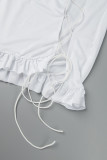 Witte sexy effen uitgeholde frenulum schuine kraag mouwloze jurkjurken