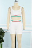 White Casual Patchwork Contrast U Neck Sleeveless Two Pieces