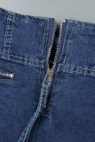 O cowboy azul Casual Sólido Patchwork Cintura Alta Saias Jeans Skinny