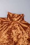 Rozerode casual effen patchwork-jurken met col en lange mouwen