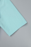 Light Blue Casual Solid Frenulum Turndown Collar Tops