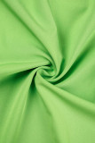 Vert décontracté solide dos nu épaules dénudées demi manches deux pièces