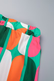 Groene casual print patchwork overhemdkraag Grote maten twee stuks