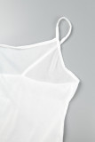 Blanco Sexy Casual Sólido Ahuecado Asimétrico Cuello alto Manga larga Vestidos