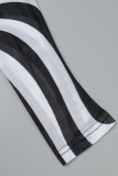 Stripe Sexy Print Backless Strapless Long Sleeve  Three Piece Set