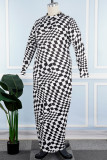 Zwarte casual print patchwork coltrui lange mouw plus size jurken