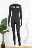 Svarta Casual Solid urholkade Skinny Jumpsuits med turtleneck