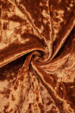 Koffie Casual effen patchwork coltrui met lange mouwen jurken
