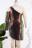 Gold Sexy Patchwork rückenfreies schräges Kragen ärmelloses Kleid Plus Size Kleider (abhängig vom tatsächlichen Objekt)