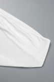 Vestidos longos brancos sexy sólidos sem costas com gola oblíqua