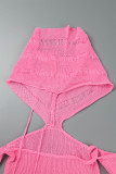 Pink Sexy Solid Backless Hooded Collar Sleeveless Two Pieces