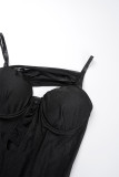 Negro Sexy Sólido Ahuecado Sin Espalda Hendidura Correa De Espagueti Vestido Largo Vestidos
