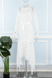 Vita sexiga casual solida urholkade asymmetriska långärmade klänningar med turtleneck