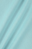Hellblaue, lässige, einfarbige Oberteile mit Frenulum-Umlegekragen