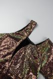 Gouden sexy patchwork rugloze schuine kraag mouwloze jurk grote maten jurken (afhankelijk van het werkelijke doel)