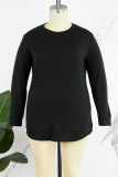 Donkergrijs Casual effen Basic O-hals Grote maten tops