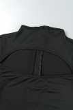 Zwarte casual effen uitgeholde skinny coltrui jumpsuits