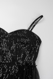 Черные сексуальные формальные лоскутные платья с открытой спиной и длинными рукавами на бретельках больших размеров