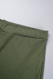 Set di tre pezzi con colletto con cappuccio patchwork solido casual verde militare
