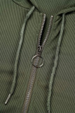 Set di tre pezzi con colletto con cappuccio patchwork solido casual verde militare