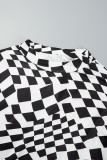 Robes de grande taille noires à col roulé imprimé patchwork à manches longues
