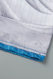 Blaue, lässige, bedruckte, ärmellose Patchwork-Kleider mit O-Ausschnitt