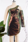 Gouden sexy patchwork rugloze schuine kraag mouwloze jurk grote maten jurken (afhankelijk van het werkelijke doel)