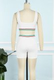 White Casual Patchwork Contrast U Neck Sleeveless Two Pieces