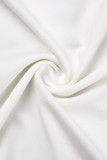 Robe longue blanche sexy, couleur unie, dos nu, col oblique
