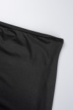 Черный сексуальный однотонный пэчворк с разрезом и воротником с капюшоном без рукавов из двух предметов