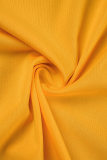 Oranje casual print patchwork frenulum O-hals lange mouw drie stukken