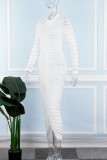 ホワイトセレブのエレガントなソリッドパッチワークOネックラップスカートドレス