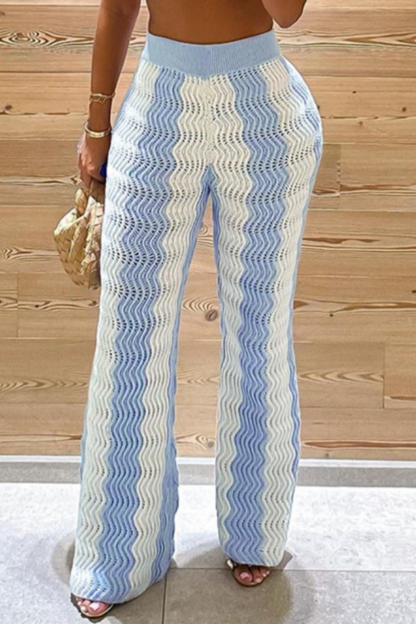 Синие повседневные лоскутные базовые узкие брюки в стиле пэчворк с высокой талией