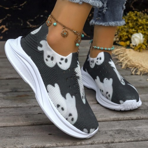 Black Casual Patchwork Printing Round Comfortable Out Door Shoes