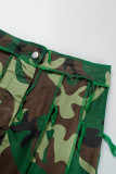 Camouflage Street Camouflage Print Kwastje Patchwork Fold Regular Straight Full Print Bottoms