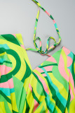 Зеленые знаменитости Элегантный отпуск с принтом в стиле пэчворк Уздечка с открытой спиной на молнии и V-образным вырезом с принтом Платья
