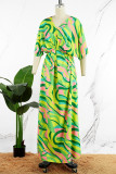 Green Celebrities Elegant Vacation Print Patchwork Frenulum Backless Zipper V Neck Printed Dress Dresses