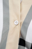 Kaki elegante geruite geometrische gestreepte bandage patchwork gesp bedrukte overhemdkraag bedrukte jurkjurken