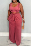 Watermelon Red Casual Solid Backless Regular Conventional Solid Color Bottoms