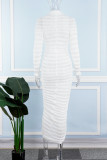 Vestidos de falda envueltos con cuello en O de retazos lisos elegantes de celebridades blancas